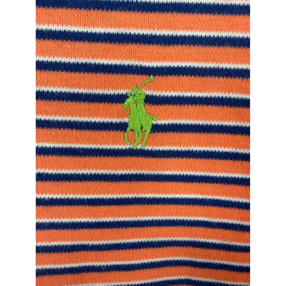 Polo Ralph Lauren Mens Medium Orange Navy Striped Short Sleeve Polo Shirt Cotton - Picture 4 of 6